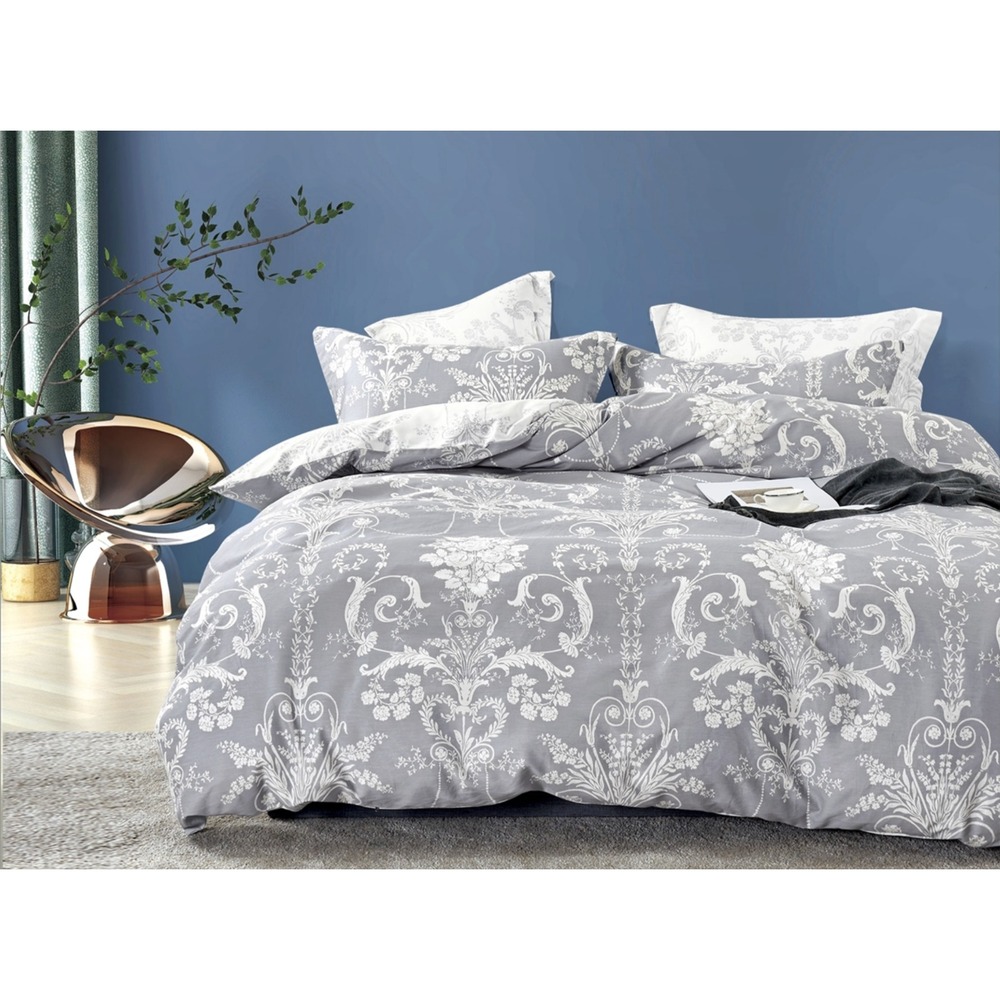Lauren Grey Damask 100% Cotton Comforter set King Regal Quiet Luxury Parisian - Picture 3 of 3